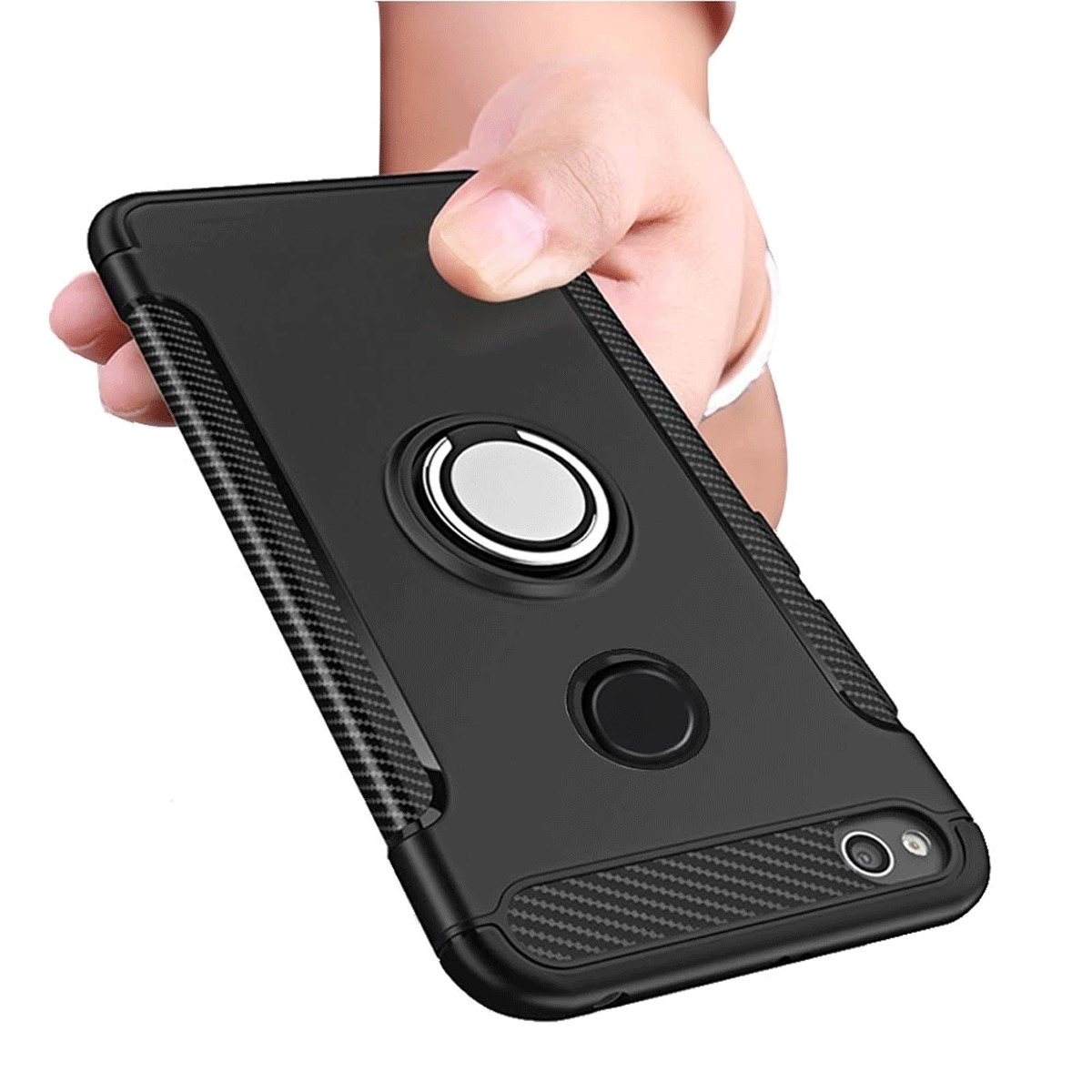 Protectores para celular  para Xiaomi  Redmi 4x Funda reforzada con anillo v1 Negro